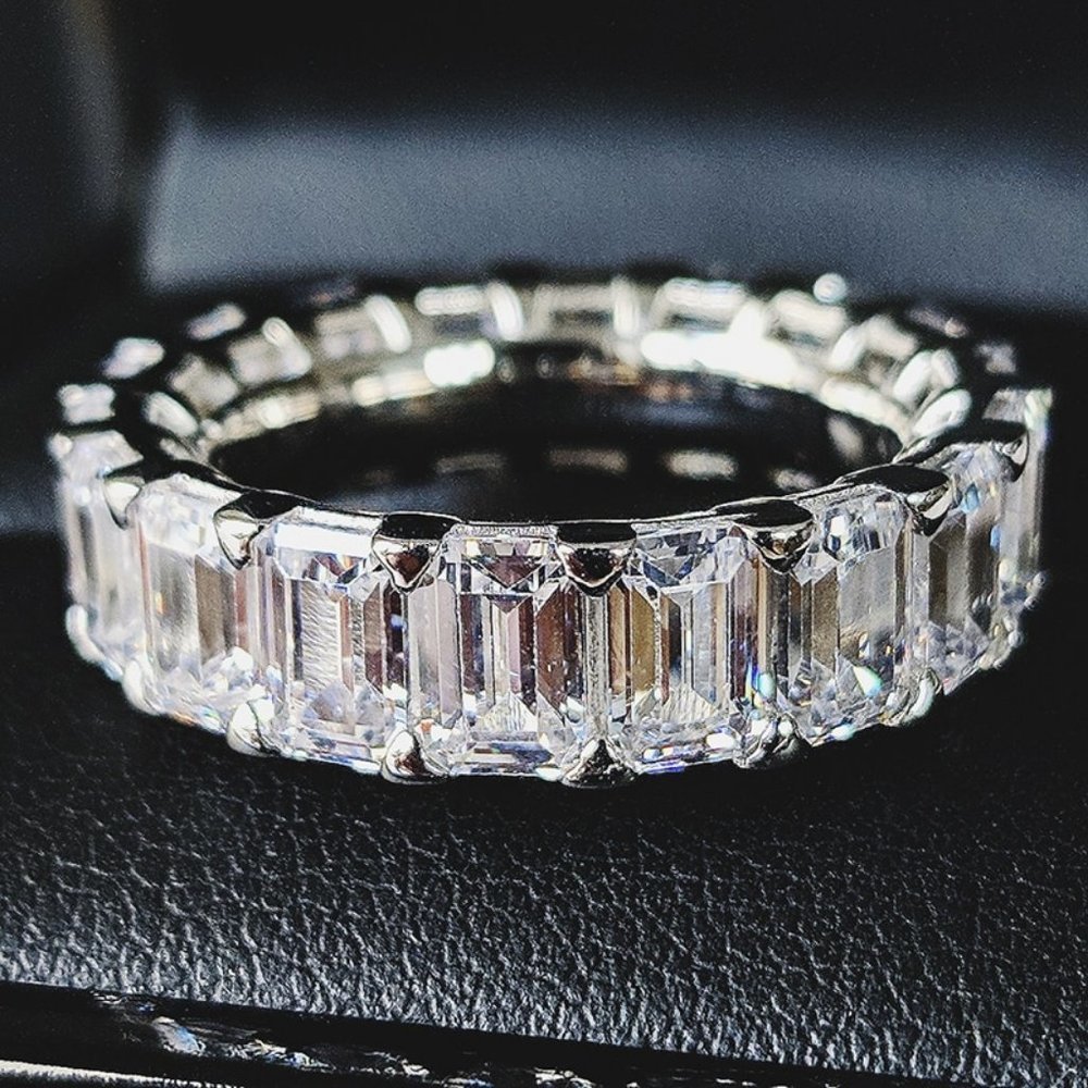 NEW 925 Silver Baguette Diamond Full Eternity Ring - Picture 2 of 14
